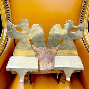 Set Of Two Lord and Taylor Brass Angel Stocking Hangers Hook Mantle